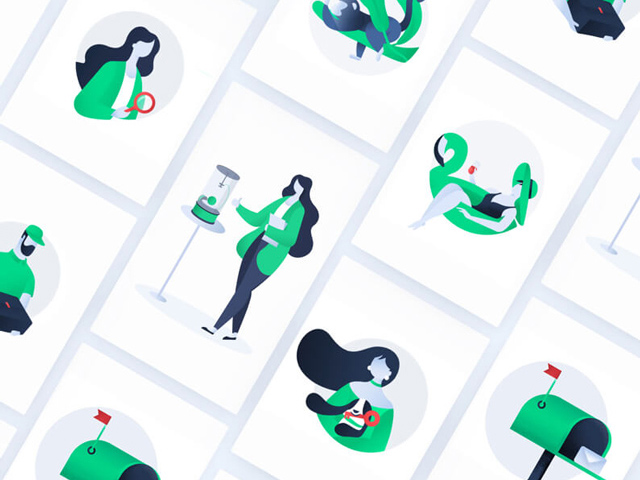 一组通用卡通扁平拼色插画UI源文件