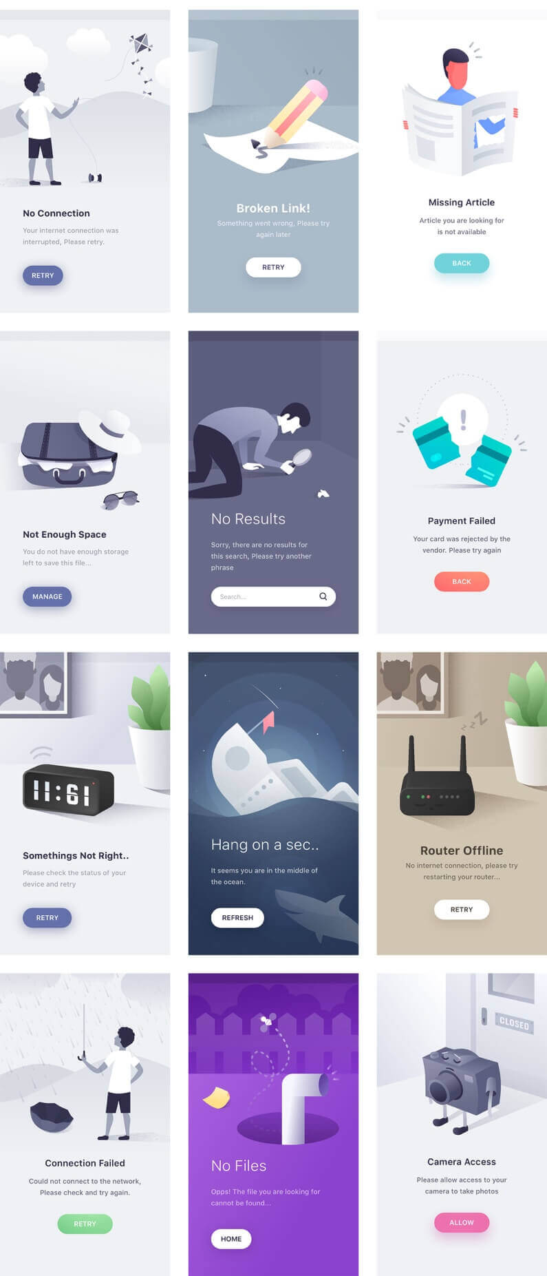 web and app empty states ui detail 05 - 32张APP和WEB矢量插画空数据页面 缺省页 空状态页 UI Kit 源文件下载
