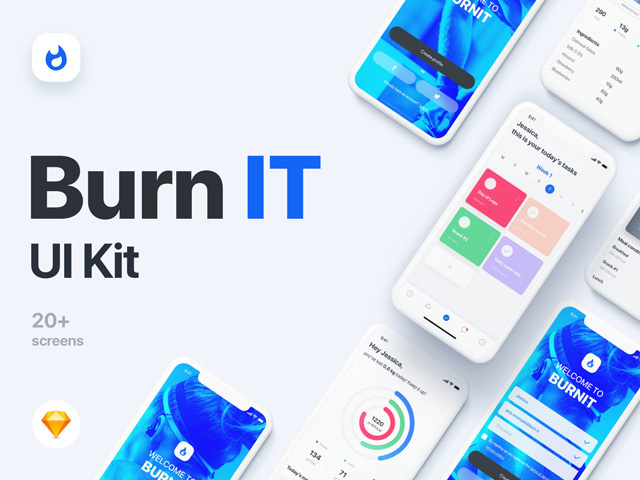 蓝色系健身任务类应用界面UI Kits
