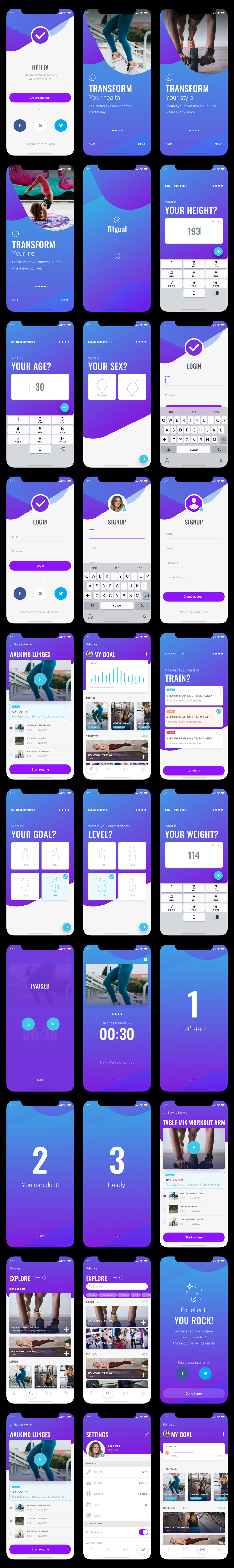 炫酷风格健身运动系列AppUI套件